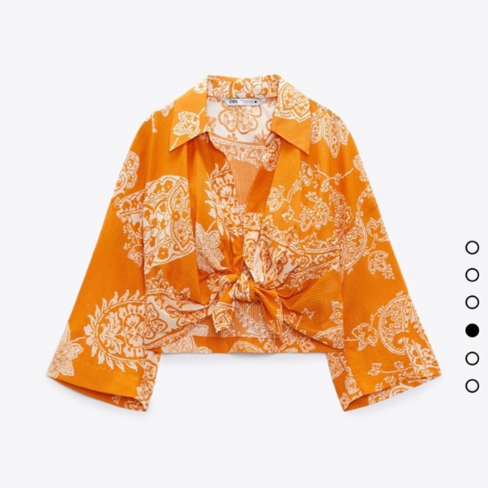 Zara Orange Printed Tie Crop Top